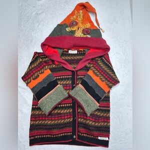 Rough Green Edges Boho Upcycled Whimsical Cardigan Sweater 100% Wool Size M/L